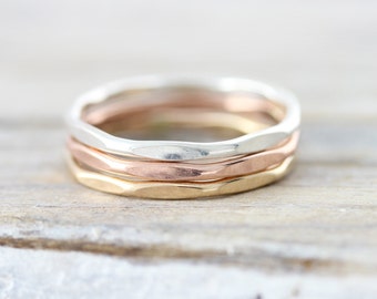 Medium Faceted stacking ring in sterling silver, gold filled or rose gold filled 1.3mm