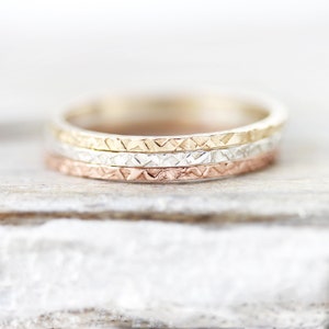 Thin Imprinted stacking ring, square edge ring in sterling silver or gold filled 1mm