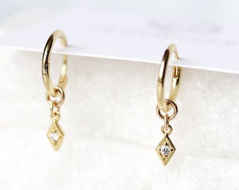 Leila hoop earrings - clicker hoops in gold vermeil with tiny rhombus charms