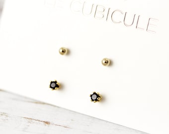 Birthstone and ball studs set - classic silver or gold earrings
