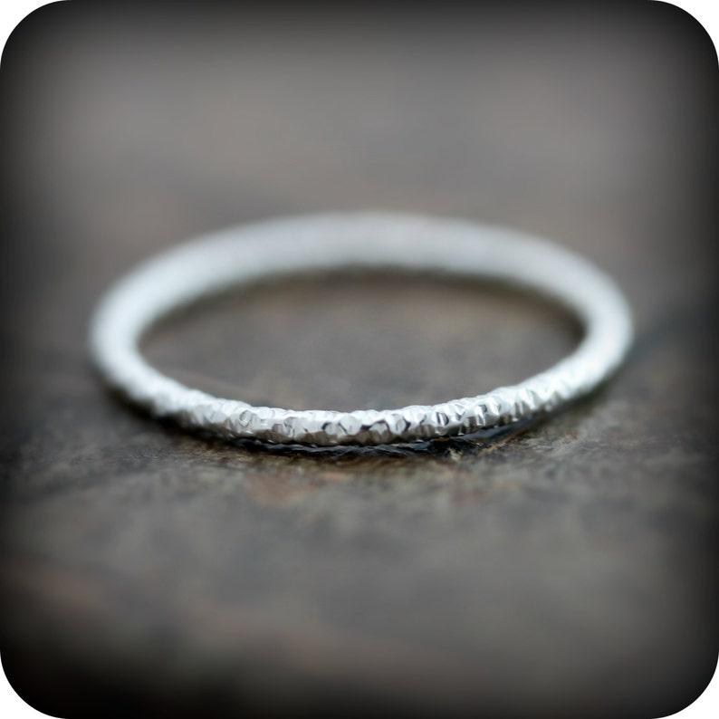 Medium Crinkled stacking ring in sterling silver or gold filled, textured skinny ring 1.3mm image 3