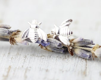 Tiny bees - sterling silver earrings