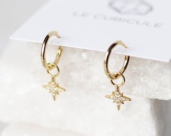 Stella hoop earrings - clicker hoops in gold vermeil with north star charms