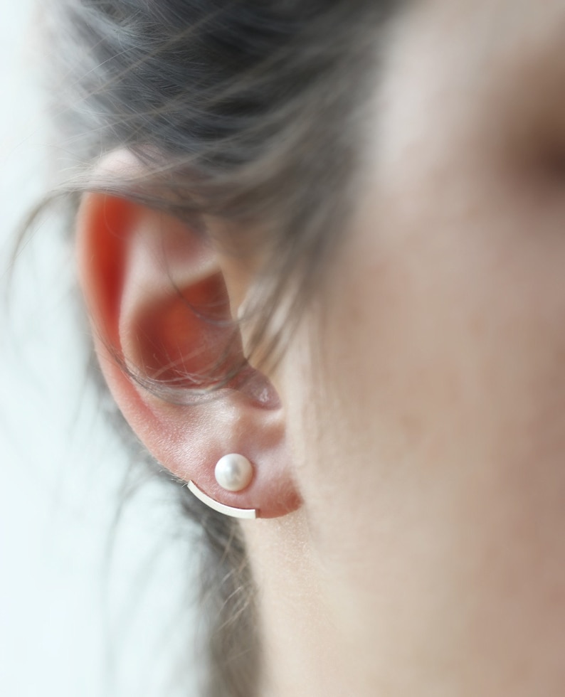 Ear jackets - sterling silver earrings - silver bar or pearl studs 