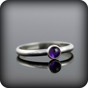 Amethyst ring - recycled sterling silver ring with bezel set 4mm gemstone, february birthstone