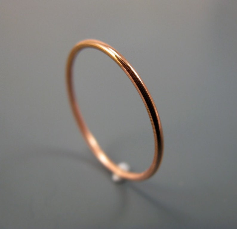 Recycled 14K yellow or rose gold ring smooth stacking skinny ring image 1