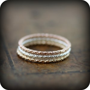 Medium Crinkled stacking ring in sterling silver or gold filled, textured skinny ring 1.3mm image 2