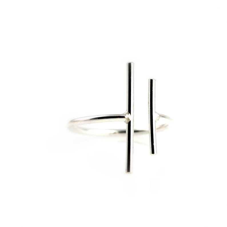 Two bars open ring adjustable sterling silver ring double bar image 4