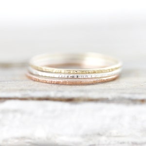 Extra thin Lined stacking ring, round edge ring in sterling silver or gold filled 0.8mm