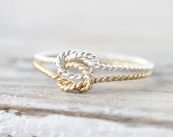 Twisted double knot ring - silver or yellow gold filled ring - promise ring