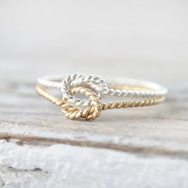 Gedrehter Doppelknotenring - Silber oder Gelbgold filled Ring - Versprechensring