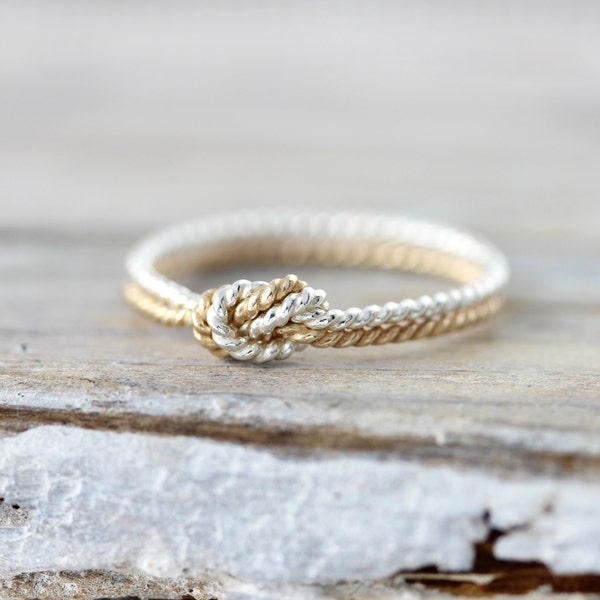 Zweireihiger Twisted Knot Ring - Silber und Gold filled Ring, Versprechens- oder Freundschaftsring