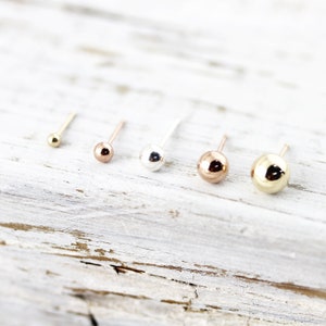 Small ball studs silver, yellow or rose gold filled earrings image 4