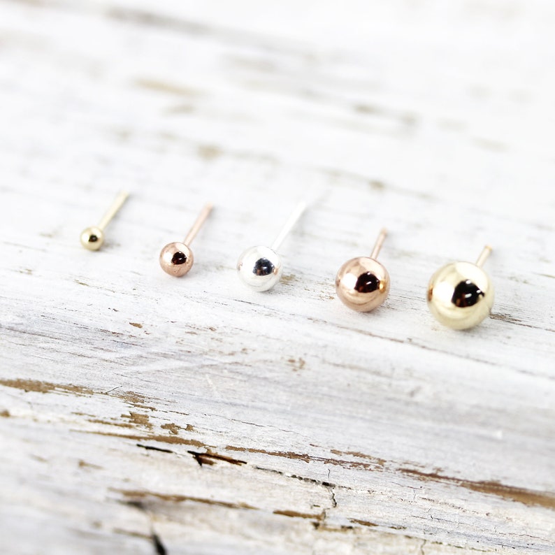 Small ball studs silver, yellow or rose gold filled earrings image 4