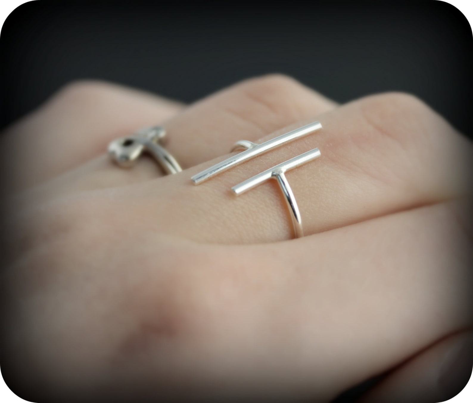 Two Bars Open Ring Adjustable Sterling Silver Ring Double Etsy