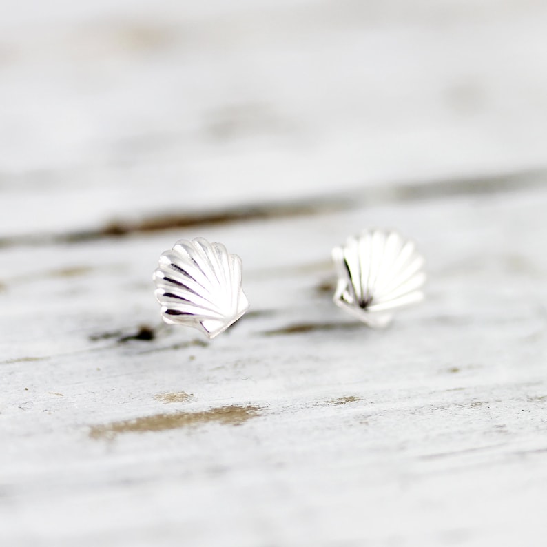 Small shell studs sterling silver or gold filled earrings image 2
