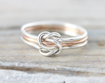 Three strand double knot ring - silver and gold filled ring, mother ring