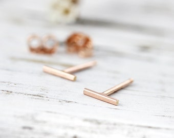 Thin line earrings - tiny bar studs - silver or gold filled staple earrings