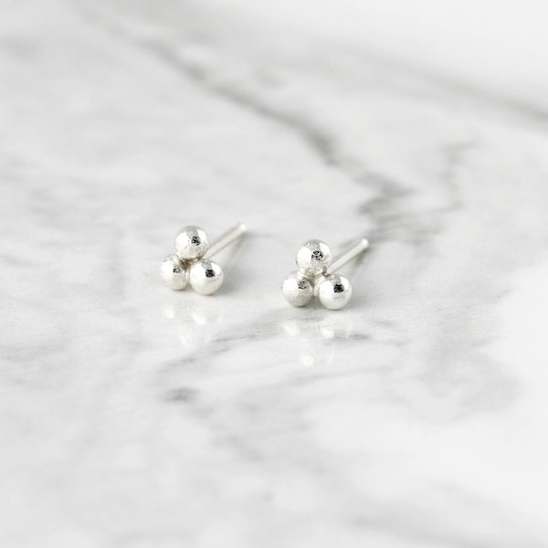 Triple dot studs - tiny sterling silver earrings