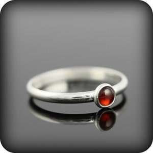 Garnet ring - recycled sterling silver ring with bezel set 4mm gemstone, january birthstone