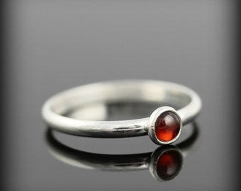 Garnet ring - recycled sterling silver ring with bezel set 4mm gemstone, january birthstone