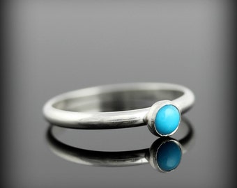 Turquoise ring - recycled sterling silver ring with bezel set 4mm gemstone, December birthstone
