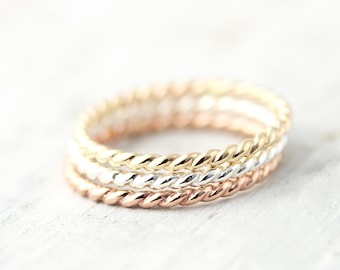 Large twisted stacking ring in sterling silver, gold filled or rose gold filled 1.6mm