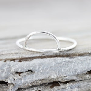 Half moon ring in sterling silver half circle silver stacking ring image 2