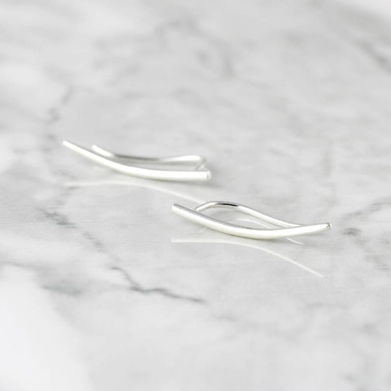 Simple ear climber sterling silver earring ear crawler image 1