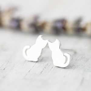 Tiny cat studs - sterling silver earrings