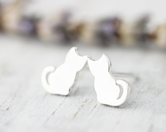 Tiny cat studs - sterling silver earrings