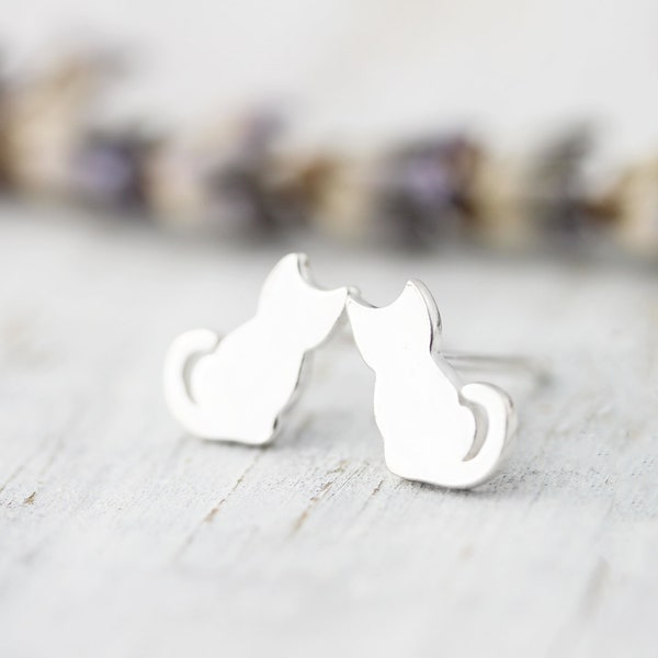 Tiny cat studs - sterling silver earrings