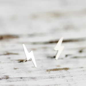 Small lightning bolt studs sterling silver earrings image 1