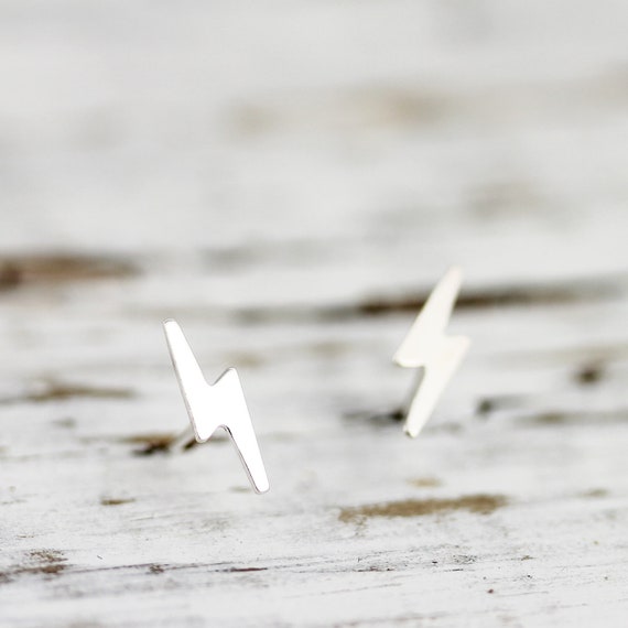 Small lightning bolt studs sterling silver earrings