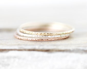 Extra thin Imprinted stacking ring, round edge ring in sterling silver, gold filled or rose gold filled 0.8mm