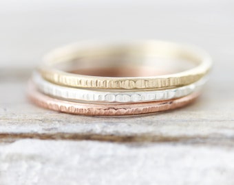 Medium Lined stacking ring, round edge ring in sterling silver or gold filled 1.3mm