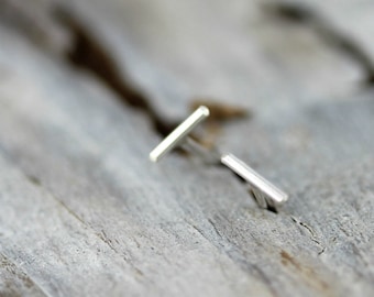 Thin line earrings - silver dash studs - silver or gold filled staple earrings