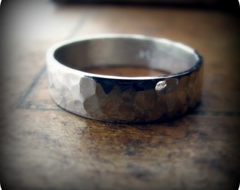 5mm hammered recycled sterling silver band