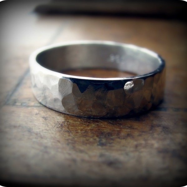 5mm hammered recycled sterling silver band