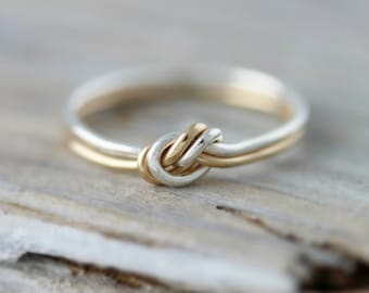 Two strand knot ring - silver and rose or yellow gold filled ring, promise or friendship ring