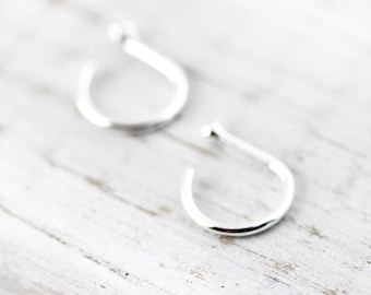 Tiny ball huggies earrings - sterling silver open hoops