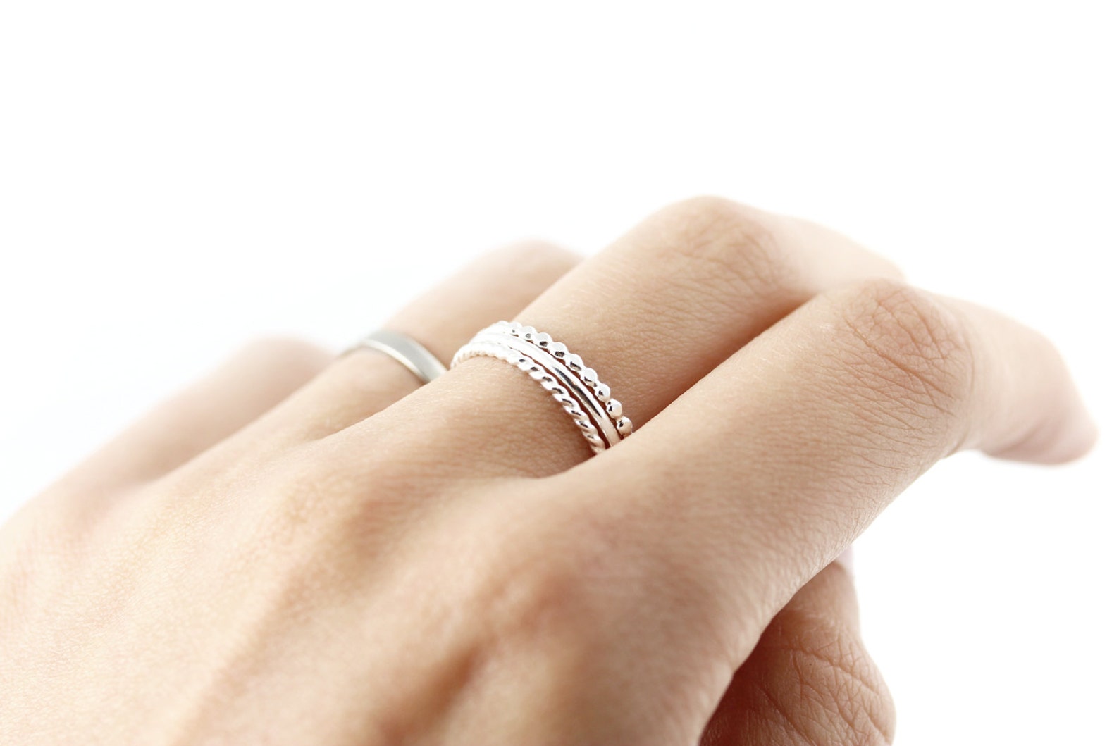 Set of 3 Textured Stacking Rings in Sterling Silver or Gold Filled ...