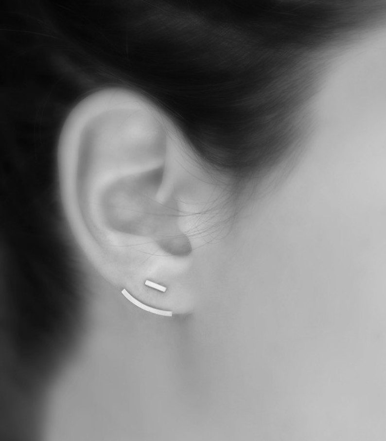 Ear jackets sterling silver earrings silver bar or pearl studs image 1