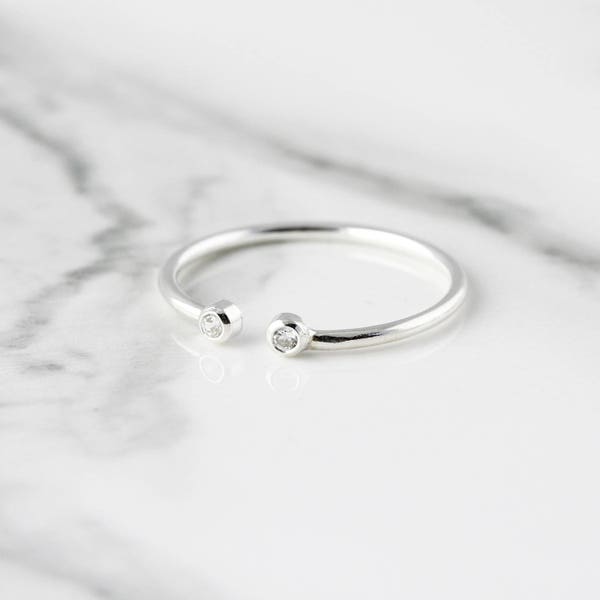 Double gemstone open ring - recycled sterling silver ring