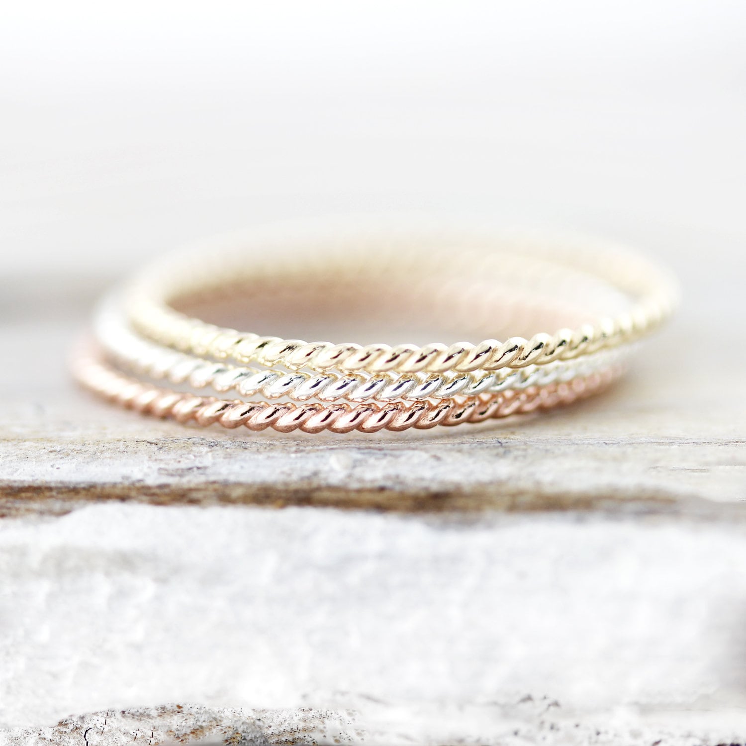 Thin Twisted stacking ring in sterling silver or gold filled 1mm
