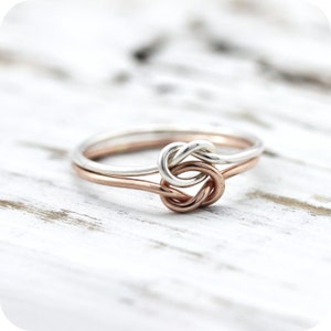 Double knot ring - silver and rose or yellow gold filled ring, friendship or promise ring