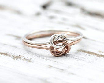 Double knot ring - silver and rose or yellow gold filled ring, friendship or promise ring