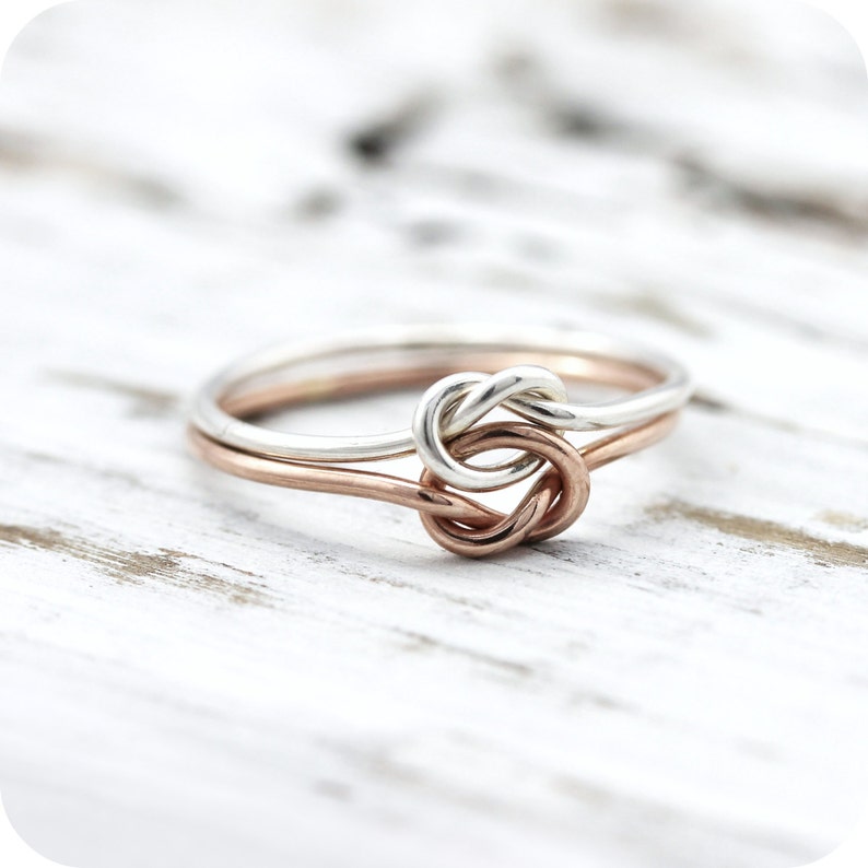 Double knot ring  silver and rose or yellow gold filled ring image 1