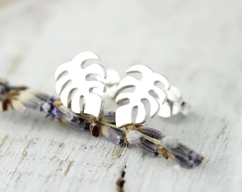 Monstera leaf studs - sterling silver earrings