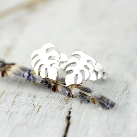 Monstera Leaf Studs Sterling Silver Earrings